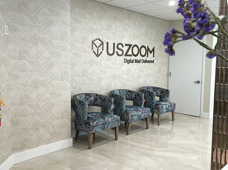 Waiting area in the iPostal1 suite, powered by USZoom
